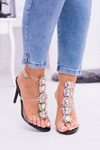 Lu Boo Black Stiletto Zircon Sandals Serenada