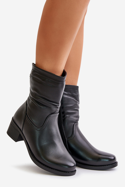 Damskie Botki Ocieplane Futerkiem Niski Obcas Czarne Vinceza 85155