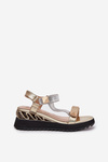 Women's Leather Wedge Sandals D&A CR51-135 Gold-Silver