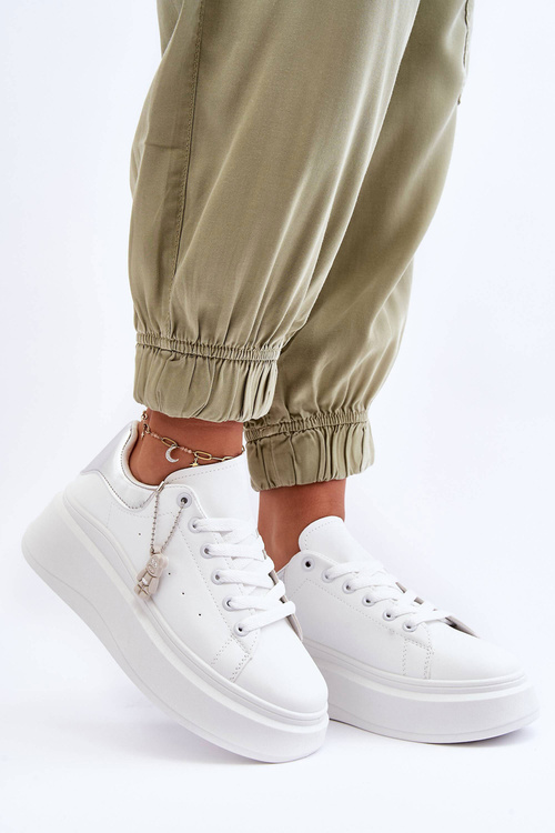 Women's Sport Shoes On Massive Platform White-Silver Mariell