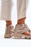 Zazoo 999 Leather Women's Sandals with Golden Zip