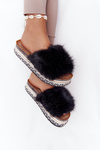 Platform Slippers With Eco Fur Black Adventure