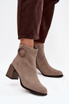 Suede Block Heel Boots Lined With Decorative Detail Artiker 57C0014 Beige