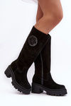 Women's Suede Boots Over The Knee Black Lewski 3367