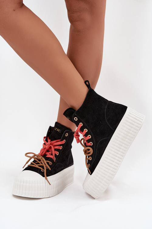 Suede Insulated Women's Sneakers on a Thick Platform GOE SS2N4046 Black