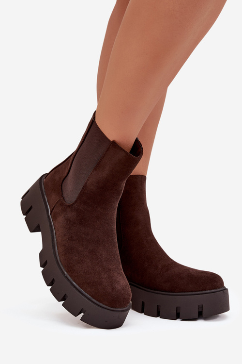 Women's ankle boots with lining with zipper eco suede chocolate Fivienne