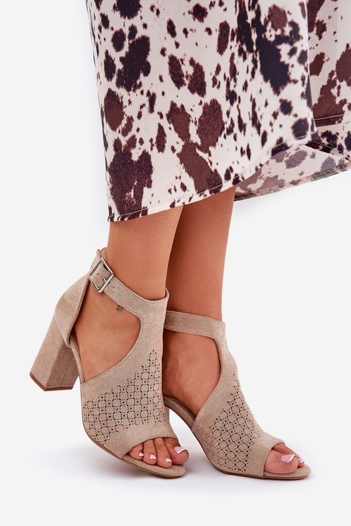 Sandals With Perforated Pattern On Heel Eco Suede Beige Helori