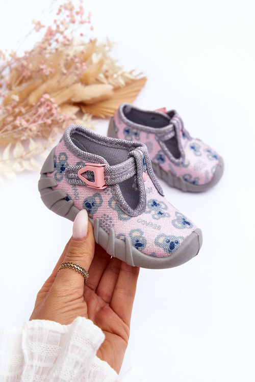 Buty Papcie Befado Błyszczące 110P474 Szaro-Różowe