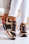 Buty Sportowe Sneakersy Wiązane Czarno-Złote Sharon