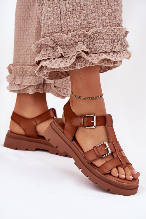 Ladies Eco Leather Sandals With Buckles Camel Jeneliena