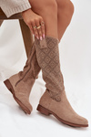 Women's Openwork Ankle Boots On Flat Heel S.Barski HY52-534 Beige