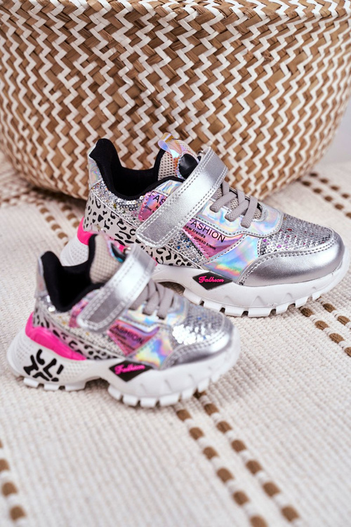 Children's Sports Shoes With Velcro Silver Be Happy