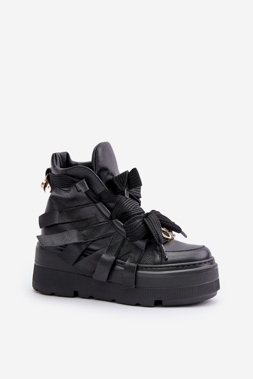 Leather Women's Sneakers On Massive Platform CheBello 4561 Black