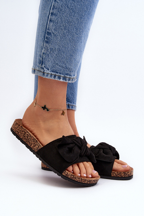 Women's Black Bow Slippers Ezephira