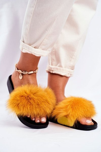 Women's Slides With Fur Yellow Belmondo