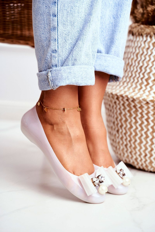 Rubber Ballerinas White Bows Pearls Millie
