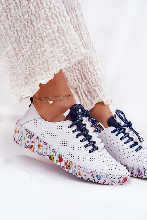 Leather Brogues On Patterned Platform Artiker 52C1713 White-Navy