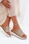 Ladies Wedge Sandals With Braiding Beige Norozi