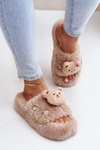 Women’s Furry Slippers With Bear And Decorative Elements Beige Innalise