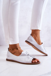 Women's Leather Ballerina Flats Zazoo 2660 White-Silver