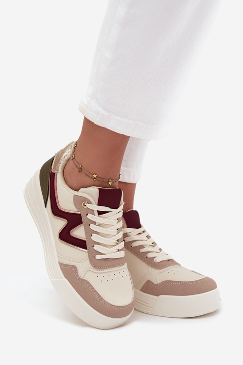 Damskie Sneakersy Złote Wstawki Platforma Beżowe Zalvra