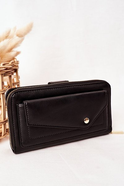 Large Women's Wallet With A Pocket Black