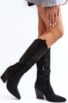 Women's Cowboy Ankle Boots with Rhinestones Black Poelstra