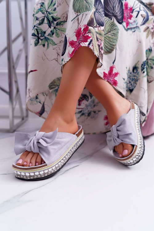 Women's Flip Flops With Cocards Thick Sole Grey Milady