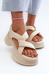 Women's Leather Sandals on Chunky Sole Light Beige GOE NN2N4105