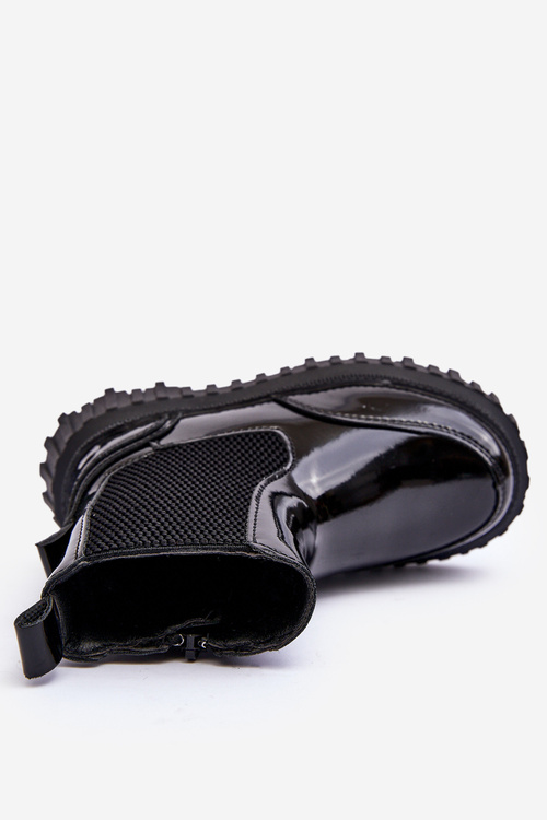 Children's Lacquered Zip-Up Insulated Boots Black Jolynn