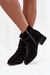 Women's Boots Made of Genuine Suede on Block Heeled Warm D&A CR52-651 Black