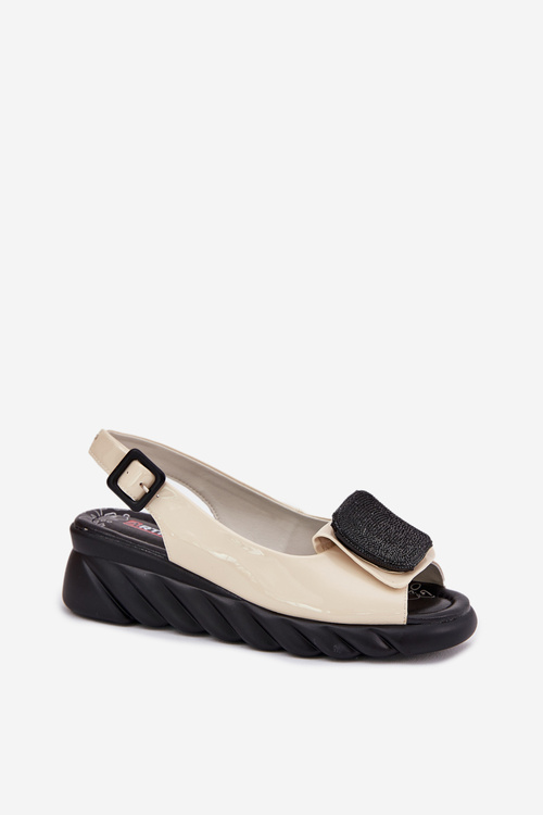 Lakierowane Sandały Na Koturnie Skóra Naturalna Ozdoba Beżowe Artiker 56C1567