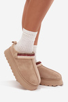 Women's Low Snow Boots With Movable Strap And Embroidery On Platform Light Beige Lyrisse