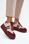 Damskie Sneakersy Skóra Naturalna Platforma Beżowo-Bordowe Zazoo 3775