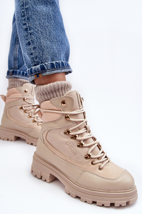 Women's Lined Trapper Boots Lace-up Light Beige Big Star MM274664