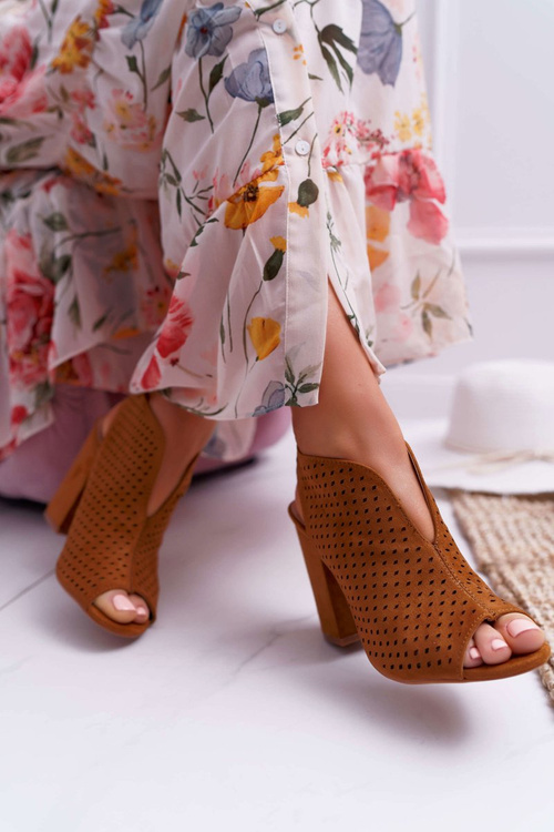 Damskie Sandały Na Słupku Peep Toe Camel Nevienna