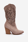 Botki Ażurowe Na Słupku Zamsz Cappucino Zazoo 3414