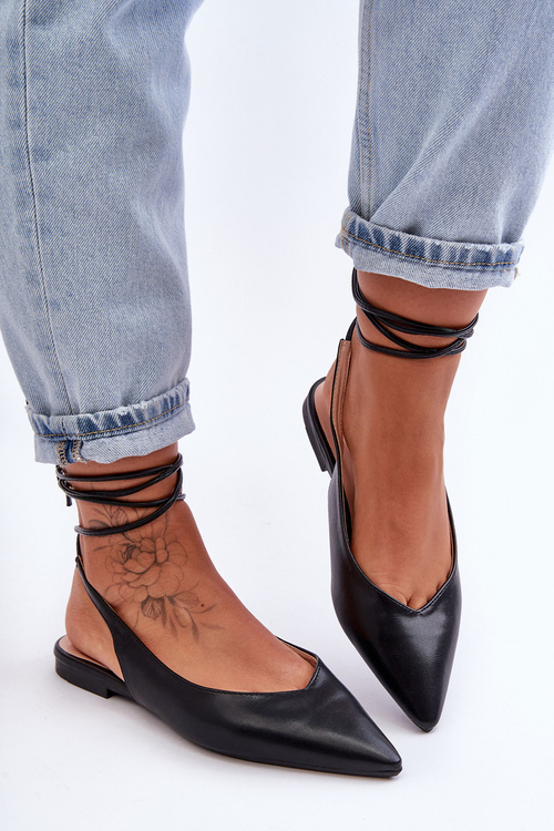 Baleriny Damskie Wiązane Czarne Lilly Ann 4074