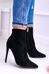 Lu Boo Czarne Zamszowe Botki na Szpilce Veneci