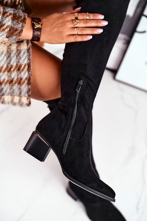 Kozaki damskie do kolana eko-zamsz czarne Can't Stop