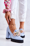Elegant Pumps With Ornament Smooth Blue Caterine