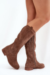 Boots With Openwork Shaft On Flat Heel Brown S.Barski HY51-860