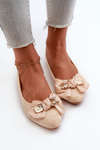Women's Eco Suede Ballerina Flats with Bow and Brooch in Light Beige Satris
