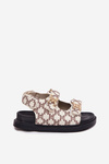 Children's Velcro Sandals With Golden Details Beige Cavina