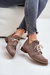 Zazoo 2959 Suede Oxfords Lace-Up Flat Heels Dark Beige