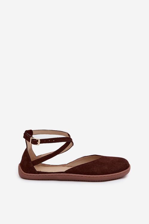 Ladies Suede Ballerinas Barefoot with Straps Zazoo 191 Chocolate