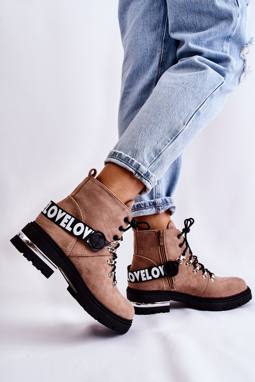 Botki Zamsz Ocieplane Pasek Brązowe Aurelio