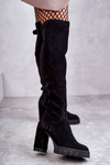 Fashionable Suede Thigh High Boots Black Estrela