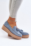 Women's Platform Moccasins with Fringes Blue Mialani