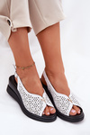 Leather Perforated Women's Sandals On Wedge Vinceza 79529 White